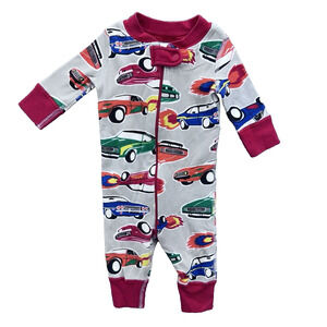 Hanna Andersson Boys Hot Rods Pajama One Piece Size 0-6M 50cm Red Gray